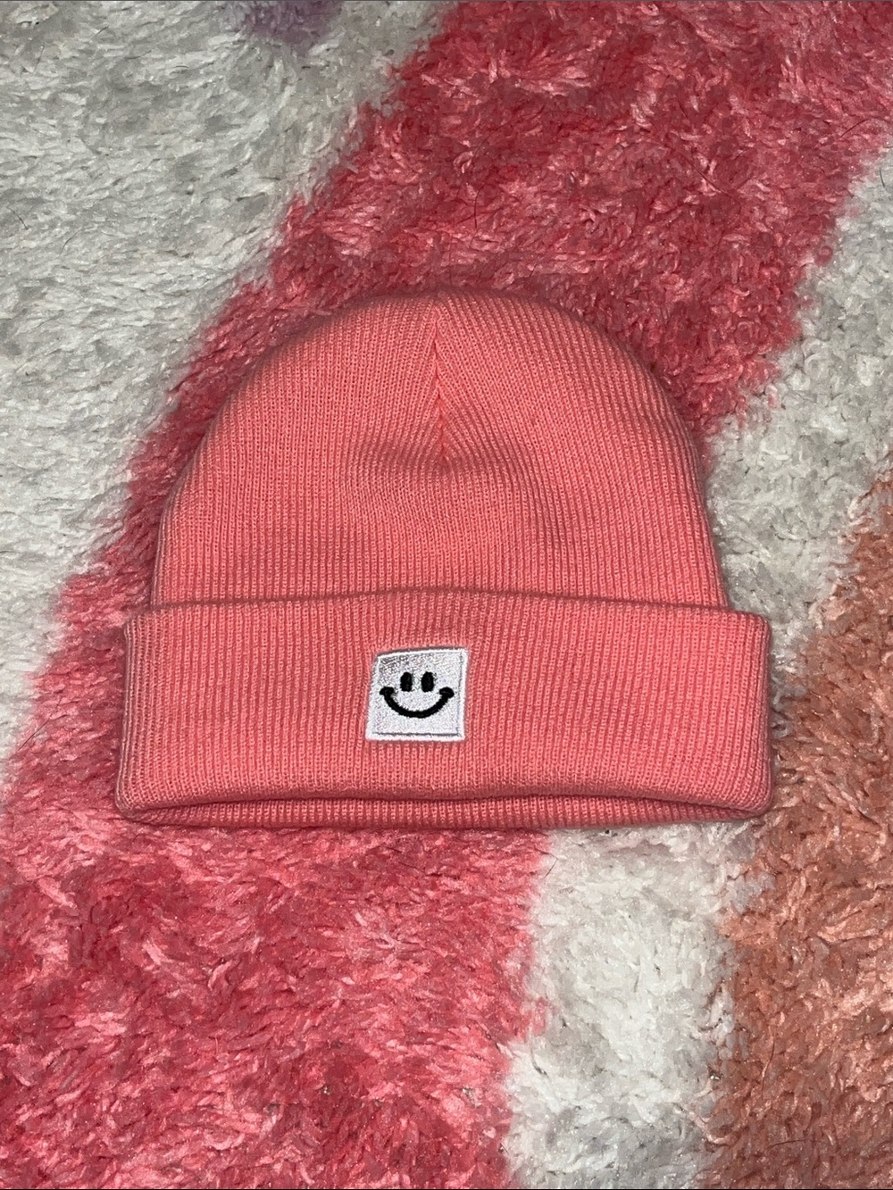 Kids Pink Smiley Beanie Hat